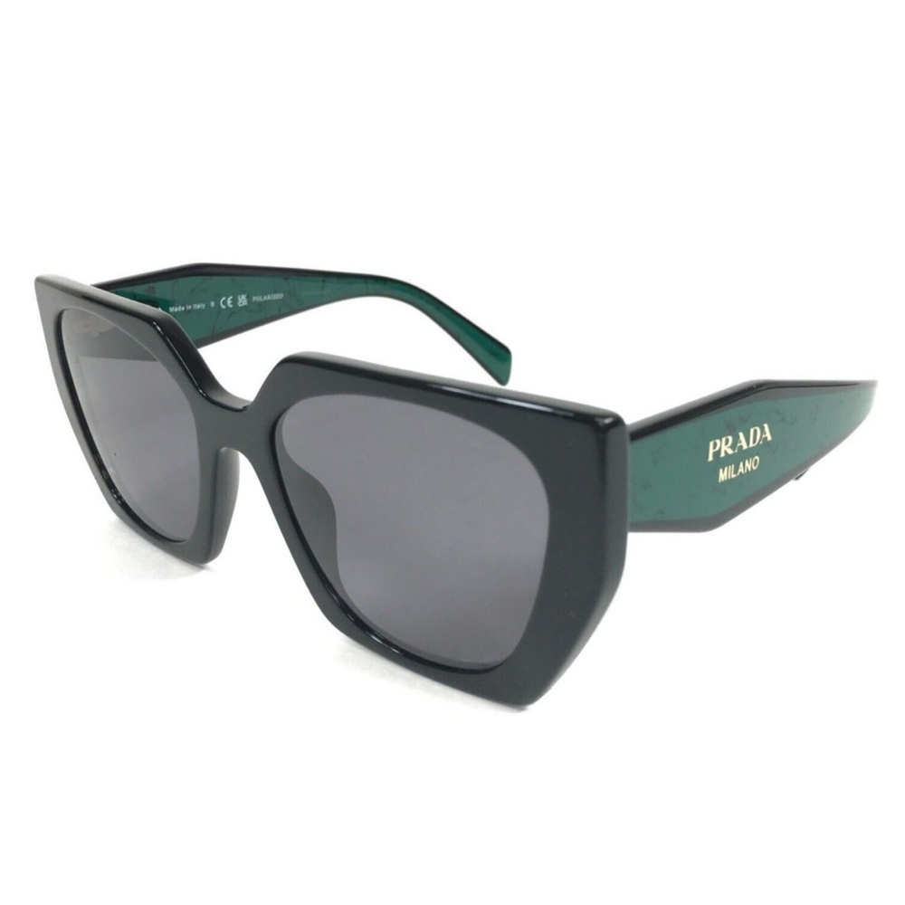 Prada Women's Acetate Black Cat-Eye Sunglasses. SPR 14W Black Green - Picture 9 of 16